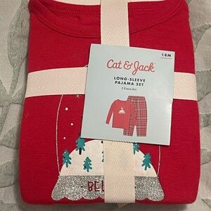 CAT AND JACK GIRLS 18 MONTH PAJAMA SET SNOW GLOBE PLAID RED WHITE NEW CHRISTMAS